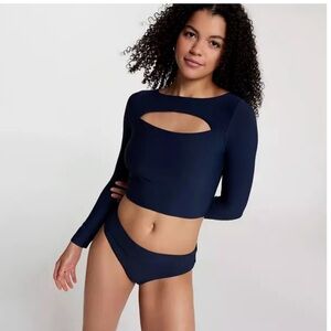 CALIA Women's Swim Cropped Rashguard and High Waisted Swim Bottoms